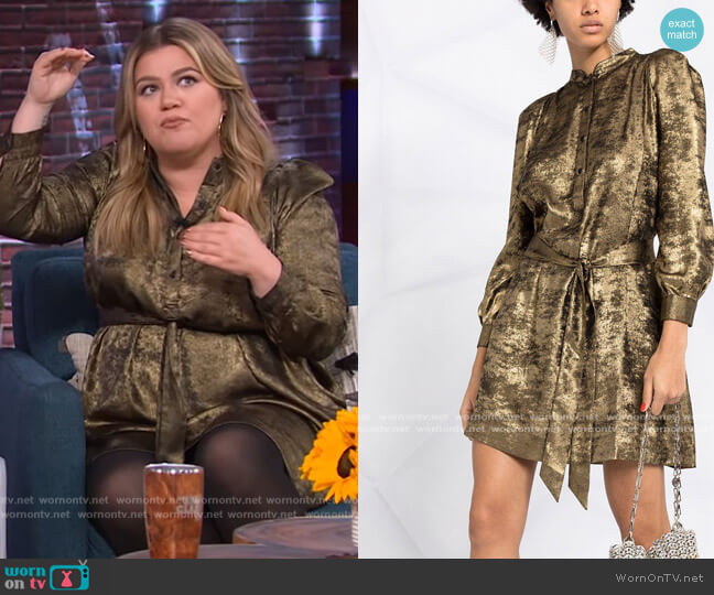 Zadig and Voltaire Metallic Tie Dress worn by Kelly Clarkson on The Kelly Clarkson Show