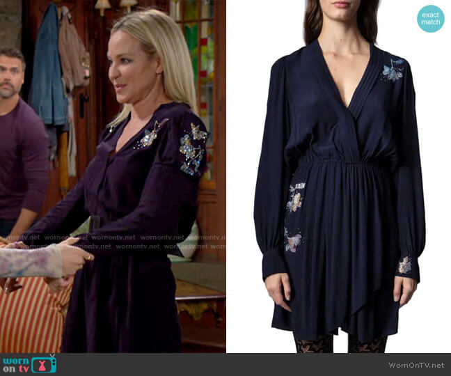 Zadig & Voltaire Remember Beaded Floral Long Sleeve Dress worn by Sharon Newman (Sharon Case) on The Young and the Restless