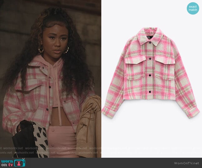 Zara Cropped Plaid Overshit worn by Keisha (Netta Walker) on All American Homecoming