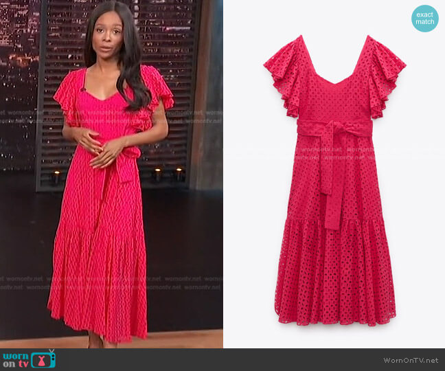 Zara Embroidered Midi Dress worn by Zuri Hall on Access Hollywood