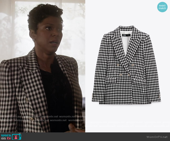 Zara Houndstooth Double Breasted Blazer