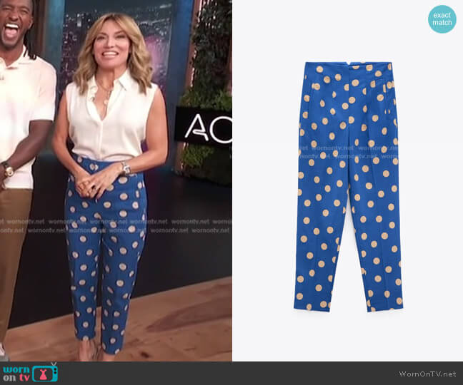 Zara Linen Blend Polka Dot Pants worn by Kit Hoover on Access Hollywood