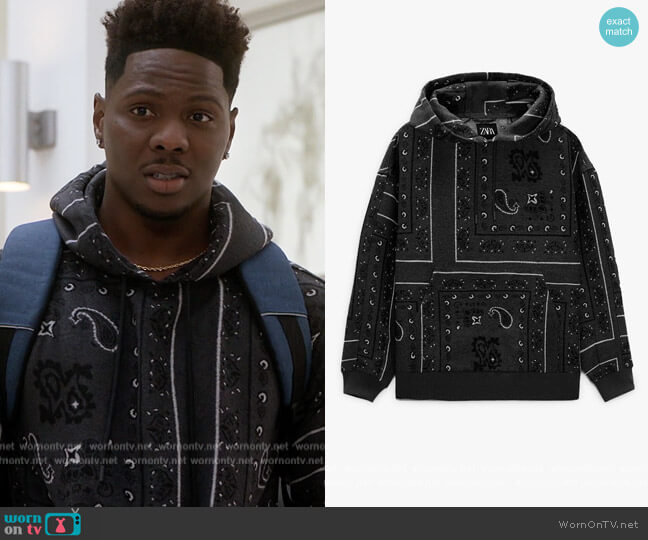 Zara Bandana Print Sweatshirt worn by Cam Watkin (Mitchell Edwards) on All American Homecoming