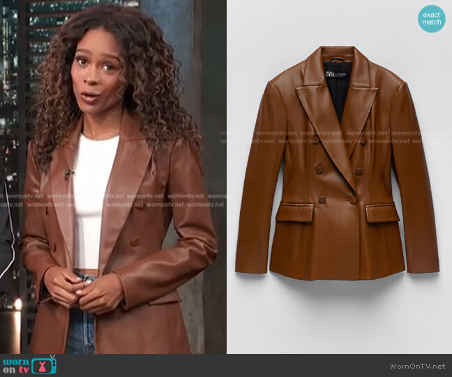 Zara Faux Leather Blazer worn by Zuri Hall on Access Hollywood