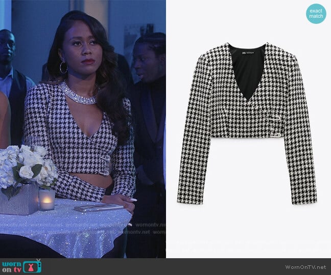 Zara Houndstooth Cropped Jacket worn by Keisha (Netta Walker) on All American Homecoming