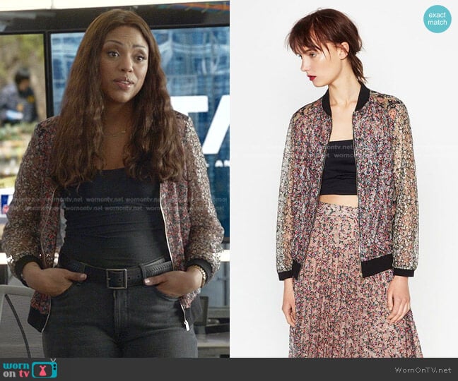 Zara Floral Lace Bomber Jacket worn by Danny James (Jaime Lee Kirchner) on Bull