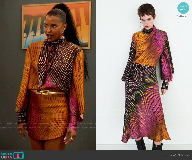 Zara Printed Blouse with Bow worn by Wickie Roy (Renée Elise Goldsberry) on Girls5eva