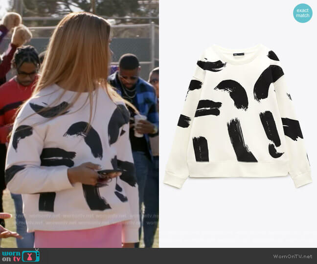 Zara Printed Sweatshirt worn by Nathanial Hardin (Rhoyle Ivy King) on All American Homecoming