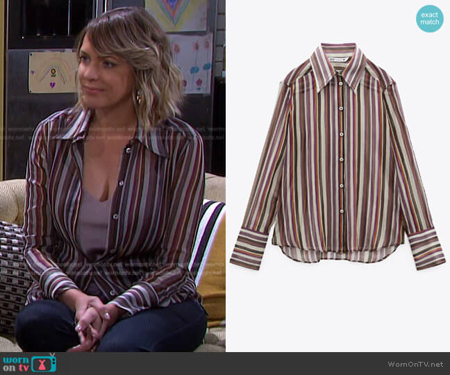 Zara Semi Sheer Striped Shirt worn by Nicole Walker (Arianne Zucker) on Days of our Lives