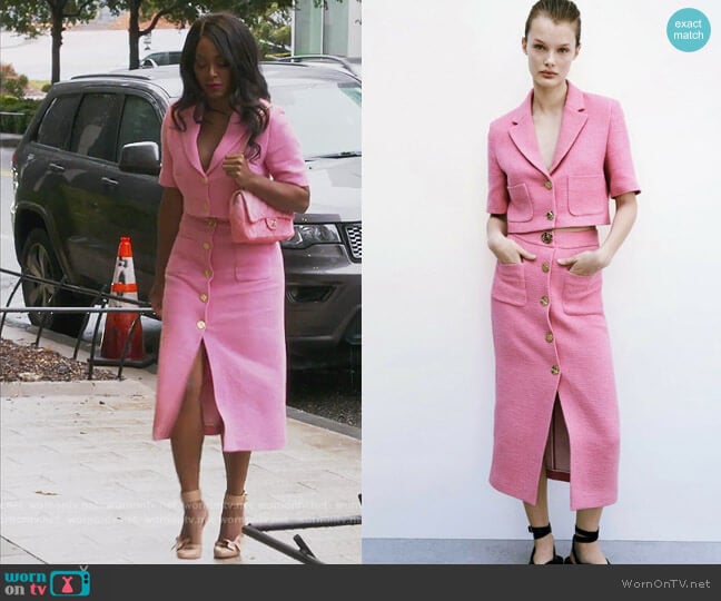 Zara Pink Textured Jacket worn by Kenya Moore on The Real Housewives of Atlanta
