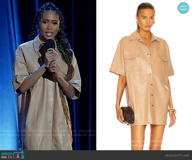 Zeynep Arcay Oversized Leather Shirt Dress worn by Keisha (Netta Walker) on All American Homecoming