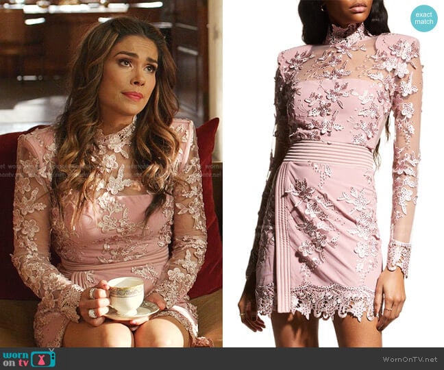 Zhivago Angelus Lace Mini Cocktail Dress worn by Cristal Jennings (Daniella Alonso) on Dynasty