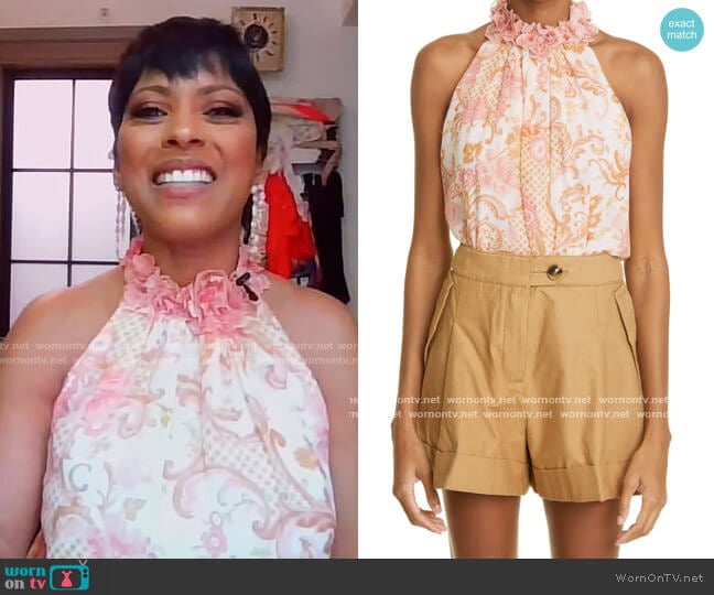 Zimmermann Postcard Halter Georgette Blouse worn by Tamron Hall on Tamron Hall Show