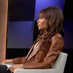 Zuri’s brown leather blazer on Access Hollywood