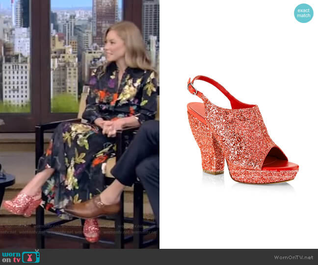 3.1 Phillip Lim Salma Glitter Platform Sandals worn by Kelly Ripa on Live with Kelly and Mark
