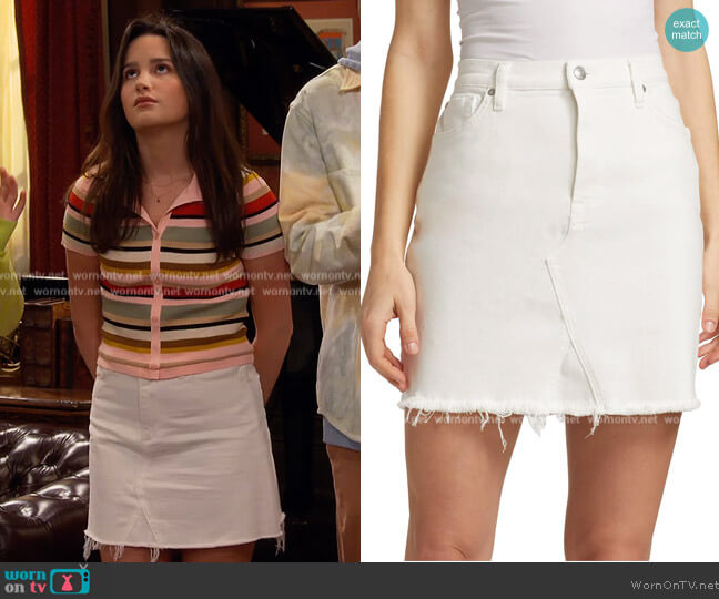 7 For All Mankind Stretch Denim Miniskirt worn by Lex (Jules LeBlanc) on Side Hustle