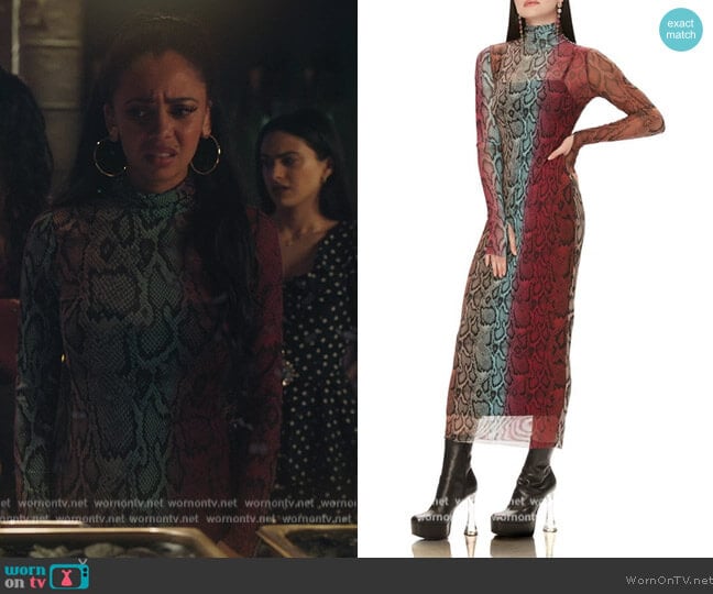 AFRM Shailene Dress in Snake Ombre worn by Toni Topaz (Vanessa Morgan) on Riverdale