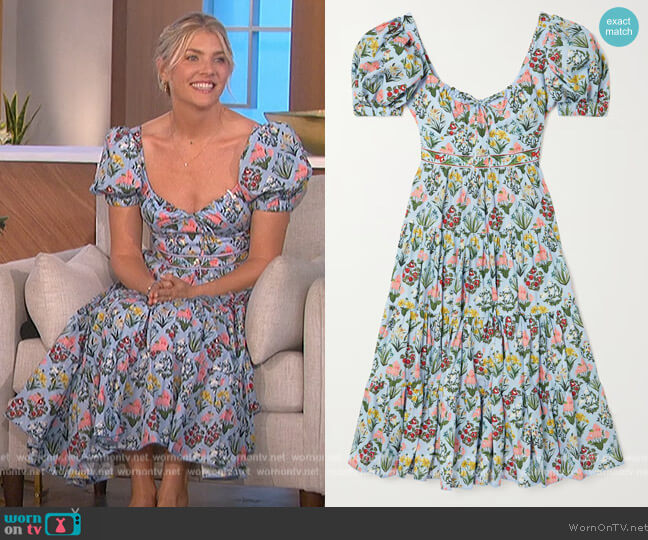 Agua By Agua Bendita Palmera printed cotton midi dress worn by Amanda Kloots on The Talk