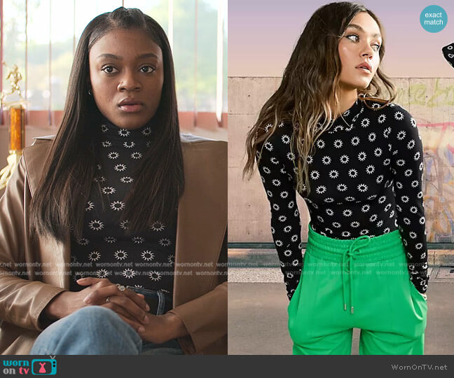 Asos Bodysuit with High Neck in Mono Print worn by Calliope Burns (Imani Lewis) on First Kill