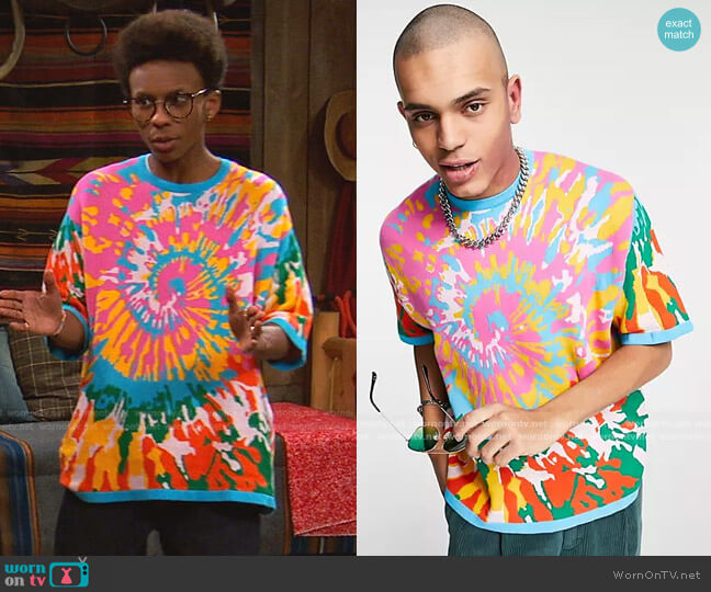 Asos T-Shirt in Knitted Tie Dye Effect in Multicolor worn by Noah Lambert (Israel Johnson) on Bunkd