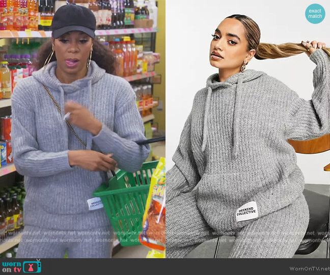 ASOS Weekend Collective knitted ribbed hoodie worn by Sheree Whitefield on The Real Housewives of Atlanta