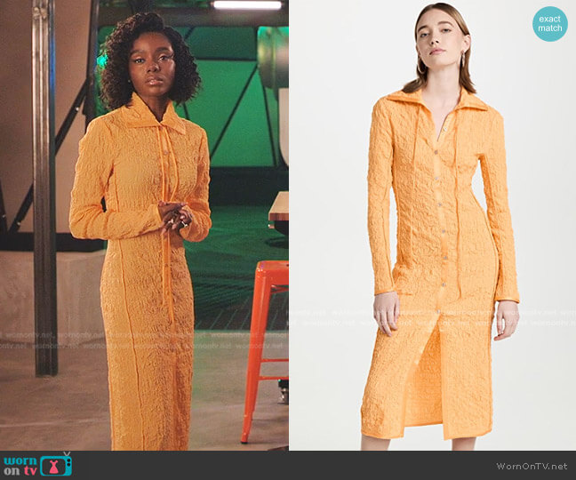 Acne Studios Seersucker Apricot Dress worn by Zenzi Fullington (Ashleigh Murray) on Tom Swift