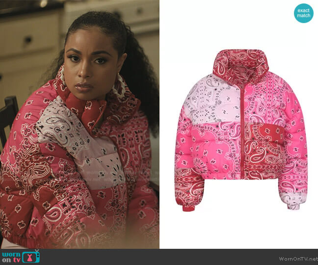 Akira Paisley Print Puffer Jacket worn by Tiffany (Hannaha Hall) on The Chi