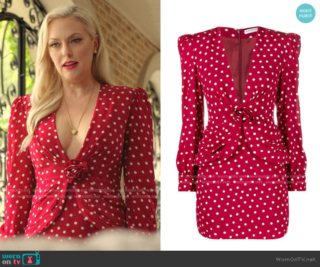 Alessandra Rich Polka-Dot Silk Crêpe Minidress worn by Alexis Carrington (Elaine Hendrix) on Dynasty