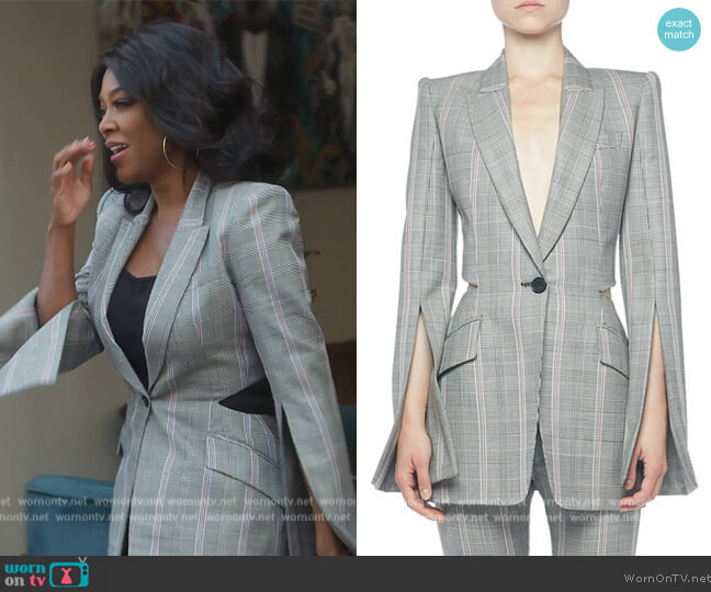 Alexander McQueen Prince of Wales Open-Back Jacket worn by Kenya Moore on The Real Housewives of Atlanta