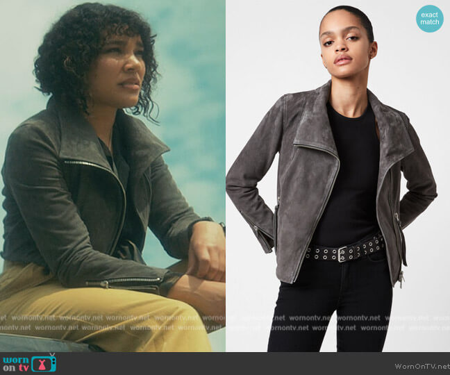 All Saints Suede Ellis Jacket worn by Allison Hargreeves (Emmy Raver-Lampman) on The Umbrella Academy