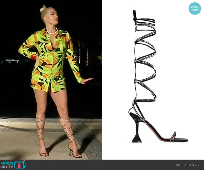 Amina Muaddi x AWGE Thigh-High Satin Sandals worn by Erika Jayne on The Real Housewives of Beverly Hills