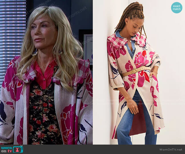 Bel Kazan Collared Duster Cardigan worn by Kristen DiMera (Stacy Haiduk) on Days of our Lives
