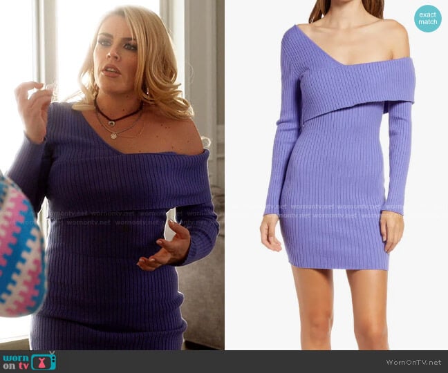 Bebe Asymmetrical Off the Shoulder Sweater Dress worn by Summer Dutkowsky (Busy Philipps) on Girls5eva