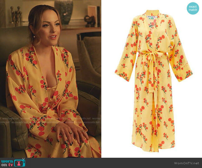 Bernadette Blossom Silk Robe worn by Fallon Carrington (Elizabeth Gillies) on Dynasty