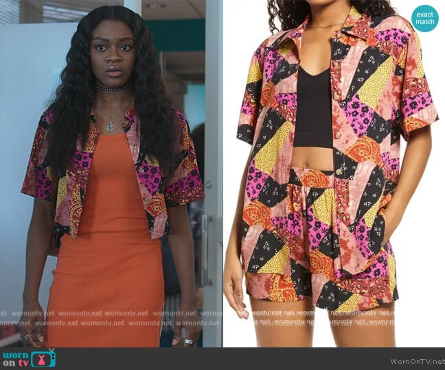 BP Patchwork Button Up Shirt worn by Calliope Burns (Imani Lewis) on First Kill