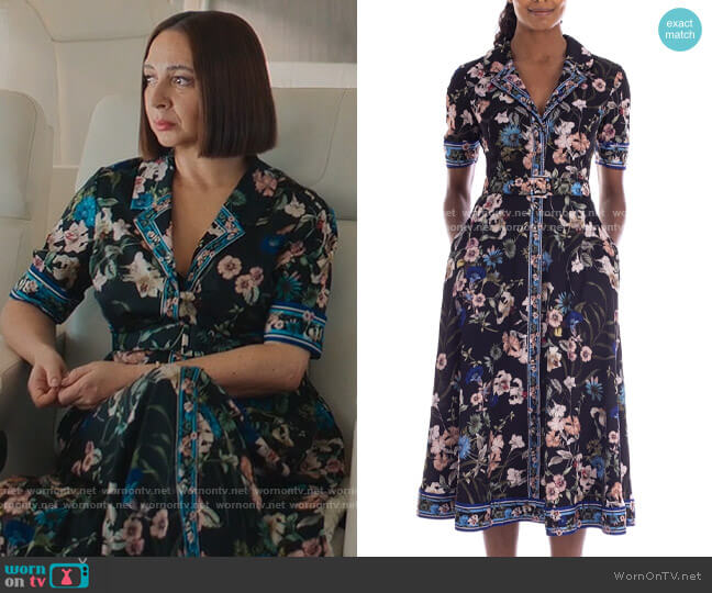 Badgley Mischka Crepe de Chine Floral Day Dress worn by Molly Novak (Maya Rudolph) on Loot