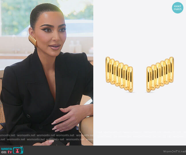 Balenciaga Ribbed Gold Earrings worn by Kim Kardashian (Kim Kardashian) on The Kardashians