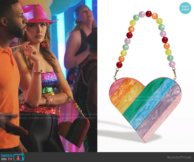 Bari Lynn Rainbow Striped Heart Shoulder Bag worn by Kirby Anders (Maddison Brown) on Dynasty