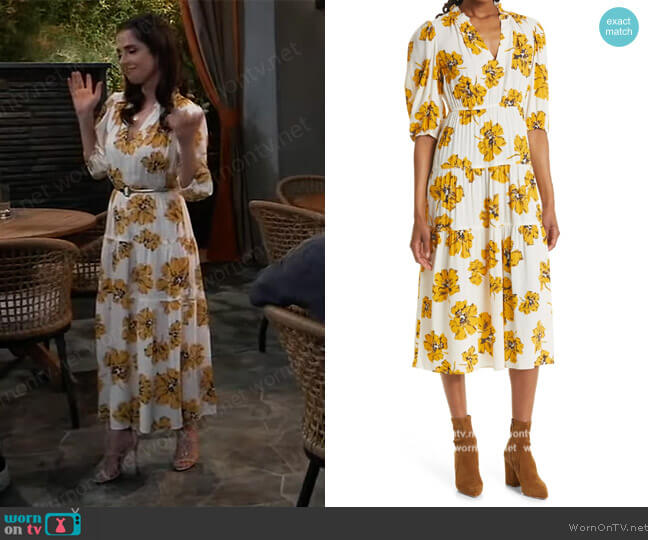 Ba&sh Kory Floral-Print Puff-Sleeve Tiered Midi Dress worn by Sam McCall (Kelly Monaco) on General Hospital
