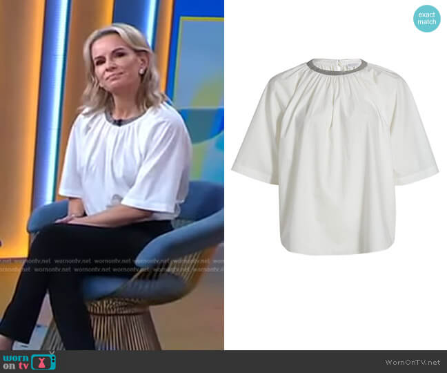 Brunello Cucinelli Cotton Short-Sleeve Blouse worn by Dr. Jennifer Ashton on Good Morning America