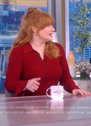 Bryce Dallas Howard’s burgundy asymmetric dress on The View