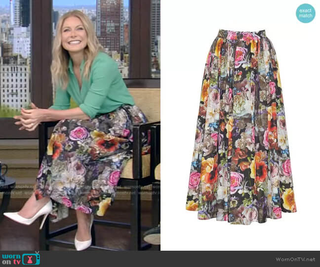 Adam Lippes Button Down A Line Skirt worn by Kelly Ripa on Live with Kelly and Mark