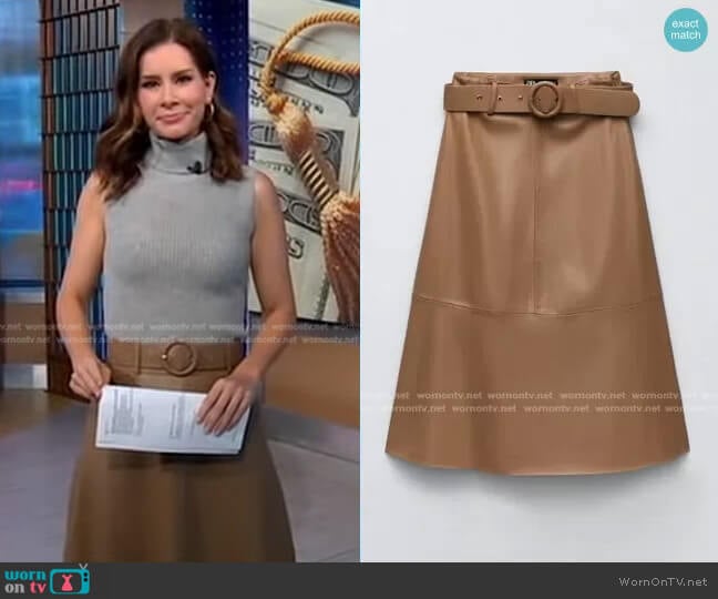 Zara Cape Skirt with Belt worn by Rebecca Jarvis on Good Morning America