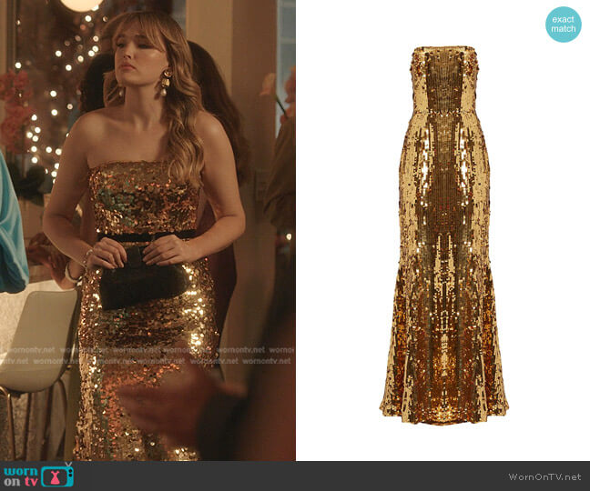 Carolina Herrera Strapless Sequin Gown worn by Kirby Anders (Maddison Brown) on Dynasty