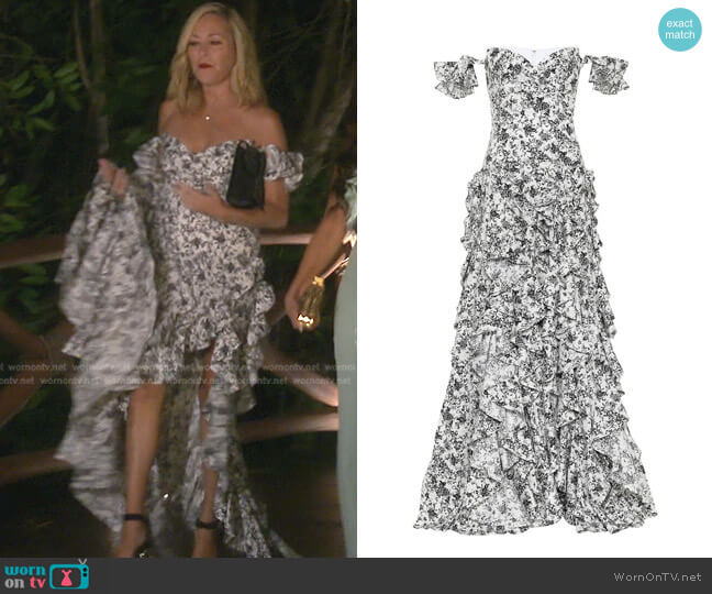 Caroline Constas Ruffle Floral Gown worn by Sutton Stracke on The Real Housewives of Beverly Hills