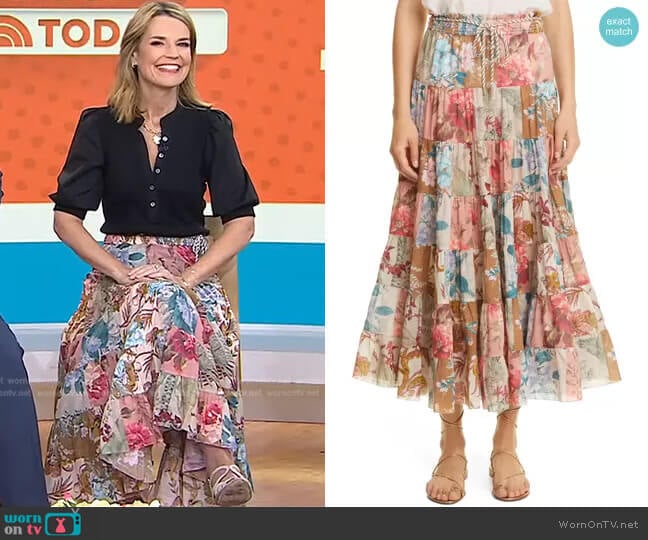 Zimmermann Cassia Patch Midi Skirt worn by Savannah Guthrie on Today