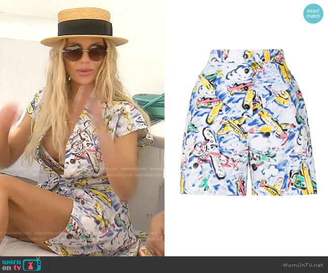 Chanel 1990s Airplane-Print Shorts worn by Dorit Kemsley on The Real Housewives of Beverly Hills