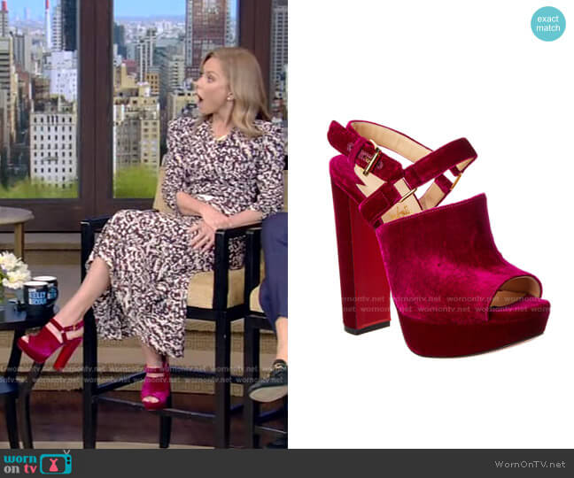 Christian Louboutin Tamila Velvet Platform Sandal worn by Kelly Ripa on Live with Kelly and Mark