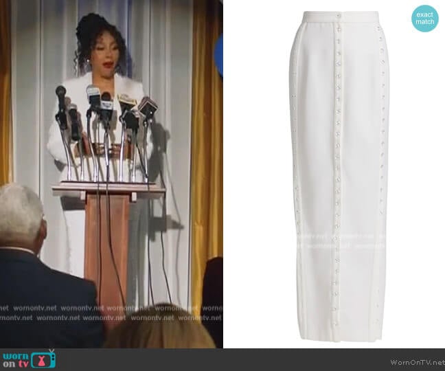 Christopher John Rogers Swarovski Crystal Button-Embellished Skirt worn by Lola Carmichael (Simone Missick) on All Rise