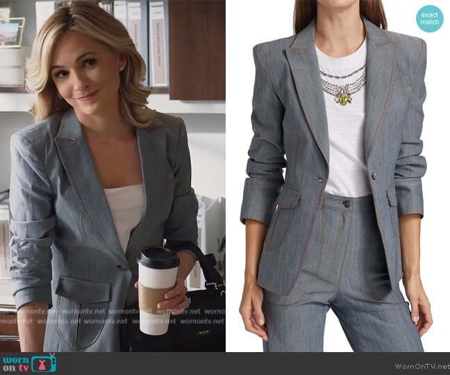 Cinq a Sept Louisa Gathered Sleeve Jacket worn by Amy Quinn (Lindsey Gort) on All Rise